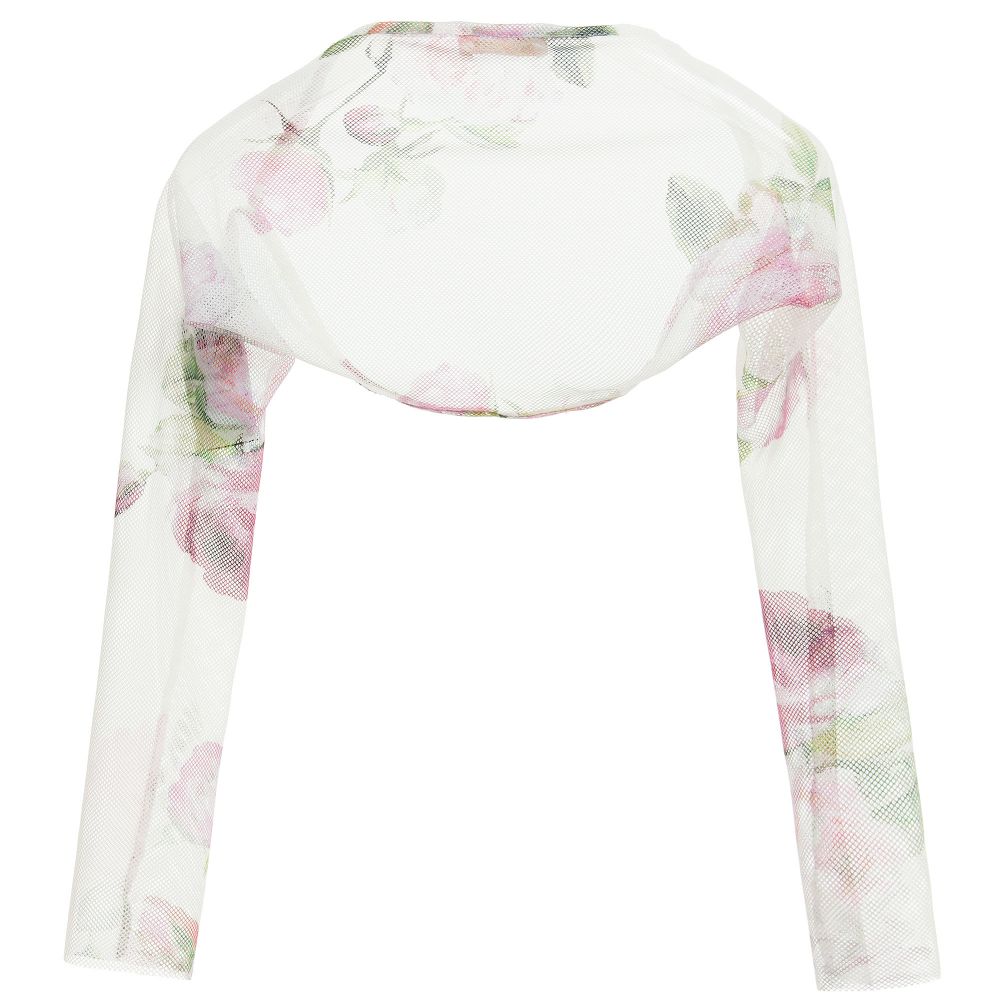 Monnalisa Chic-Vintage Rose Print Mesh Bolero | Childrensalon Outlet