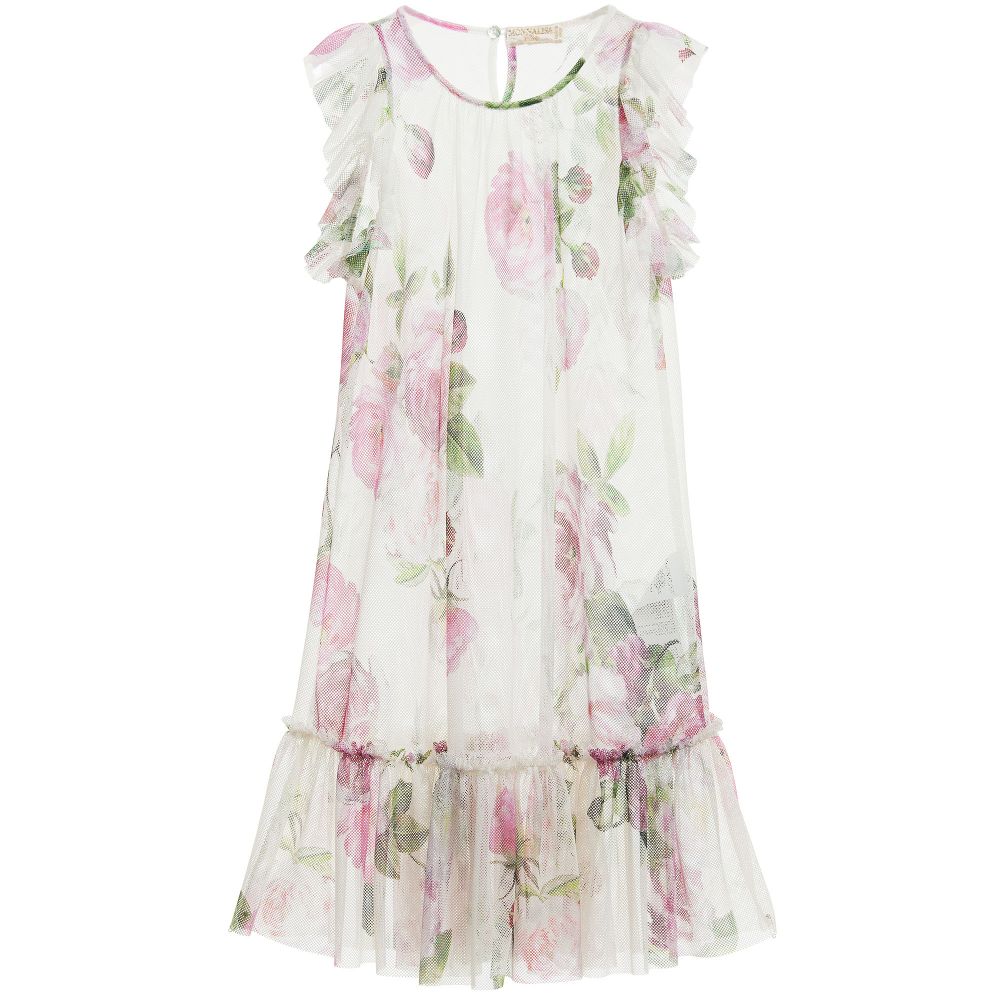 Monnalisa Шик-Vintage Rose Print Mesh Dress | Childrensalon Outlet