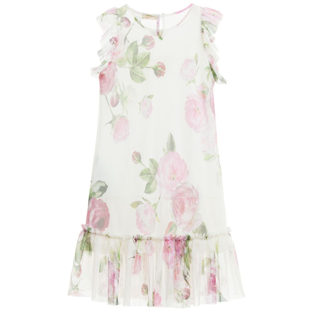 Monnalisa Шик-Vintage Rose Print Mesh Dress | Childrensalon Outlet