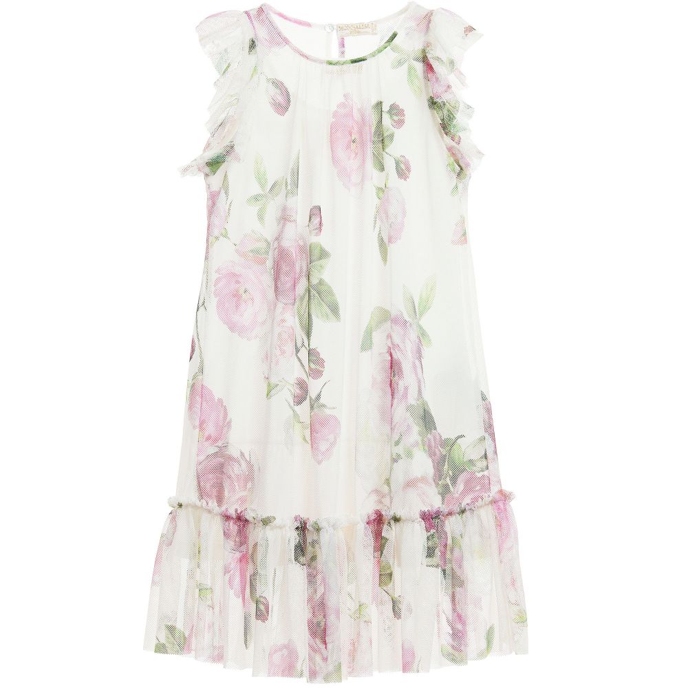 Monnalisa Chic - Vintage Rose Print Mesh Dress | Childrensalon