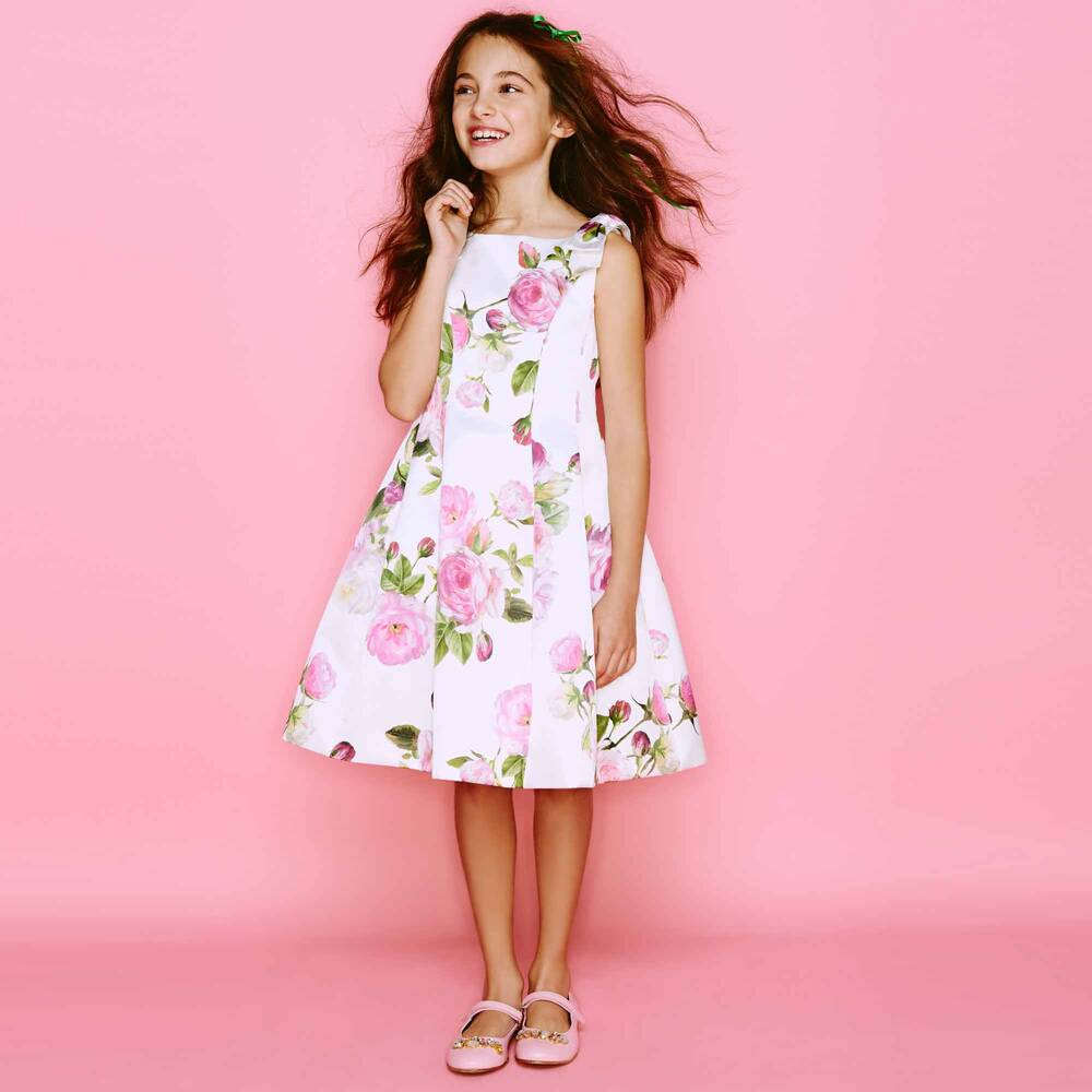 Monnalisa Шик-Vintage Rose Print Satin Dress | Childrensalon Outlet