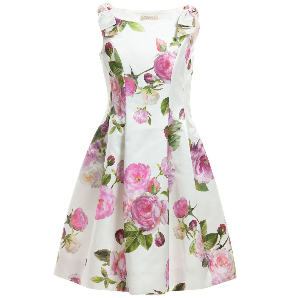 Monnalisa Шик-Vintage Rose Print Satin Dress | Childrensalon Outlet