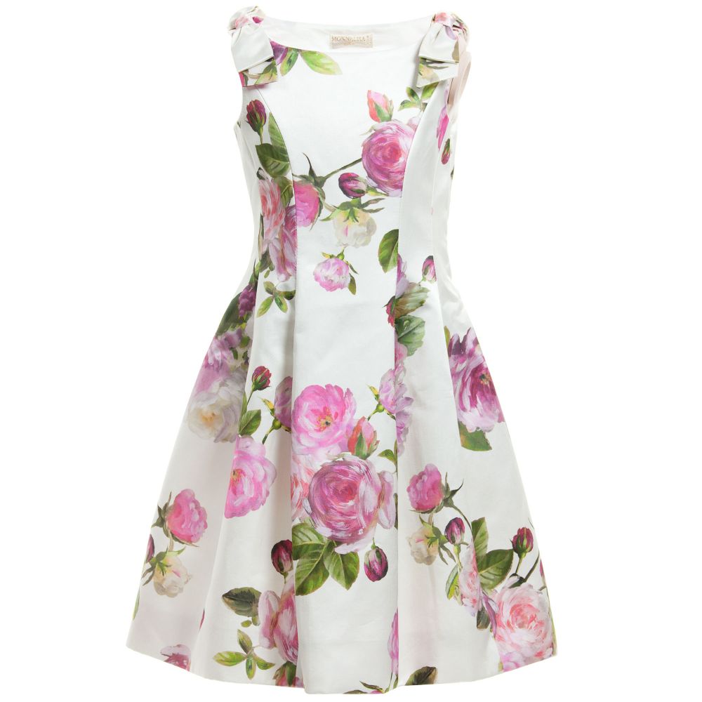 Monnalisa Chic - Vintage Rose Print Satin Dress | Childrensalon