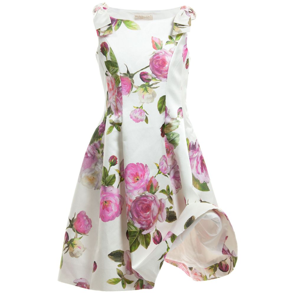 Monnalisa Шик-Vintage Rose Print Satin Dress | Childrensalon Outlet