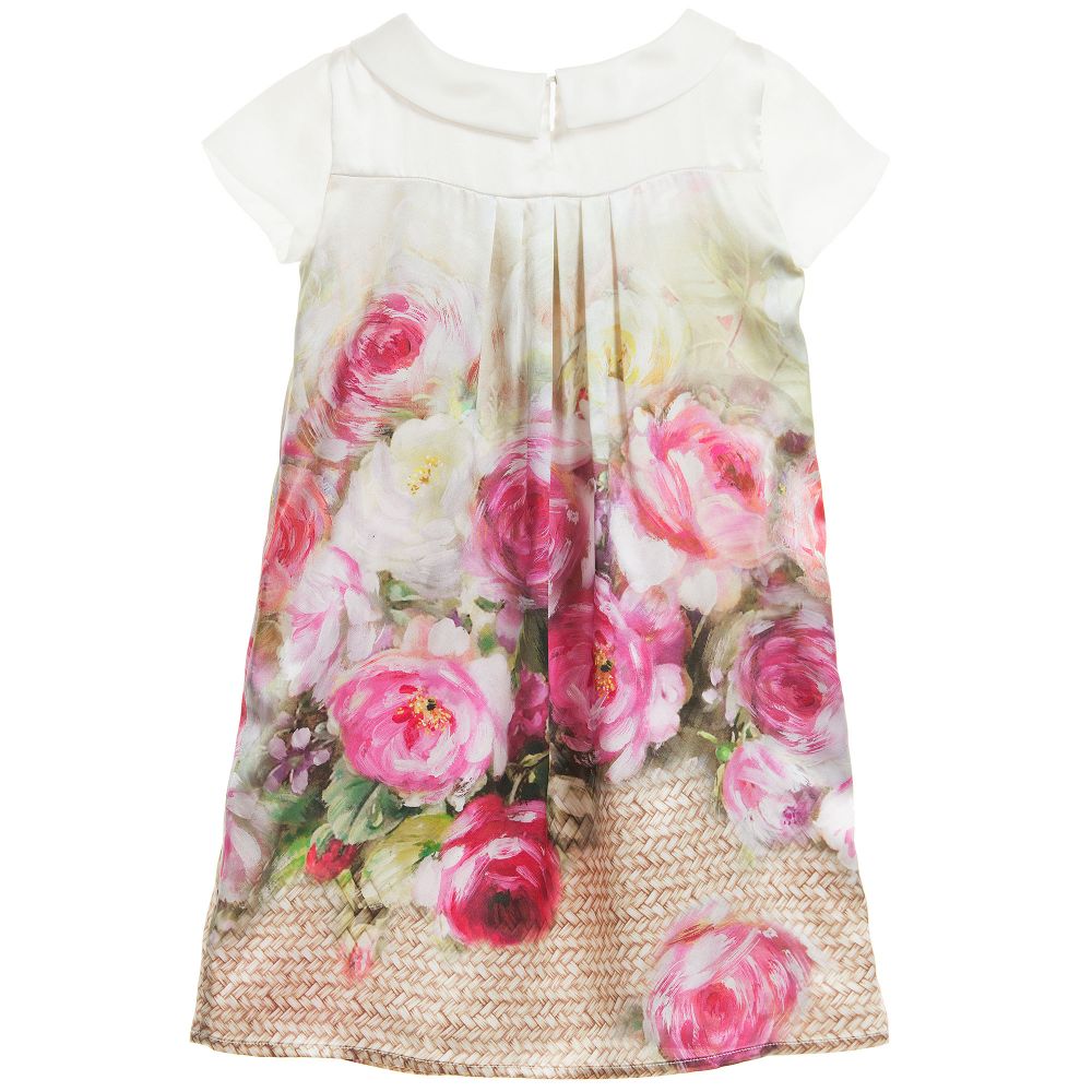 Monnalisa Chic-Vintage Rose Print Watercolour Silk Dress | Childrensalon Outlet