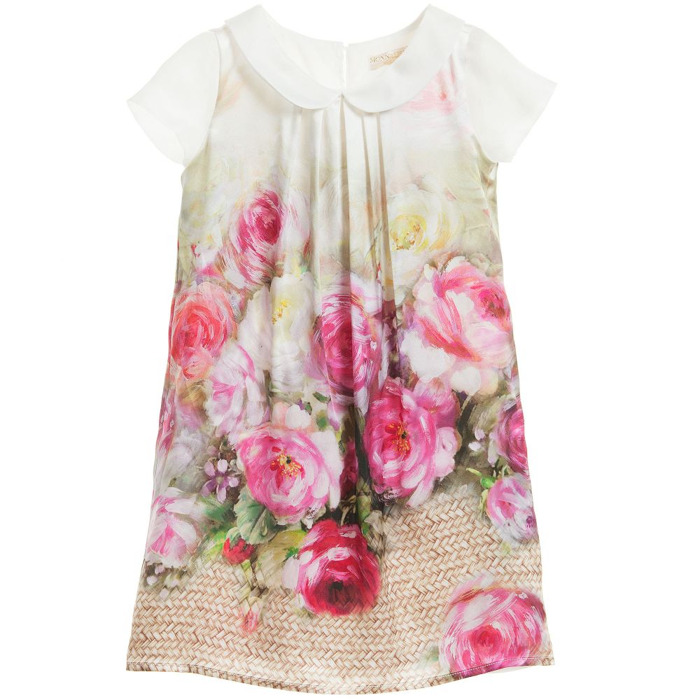 Monnalisa Chic - Vintage Rose Print Watercolour Silk Dress | Childrensalon