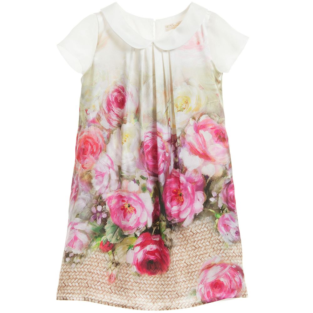 Monnalisa Chic - Vintage Rose Print Watercolour Silk Dress ...