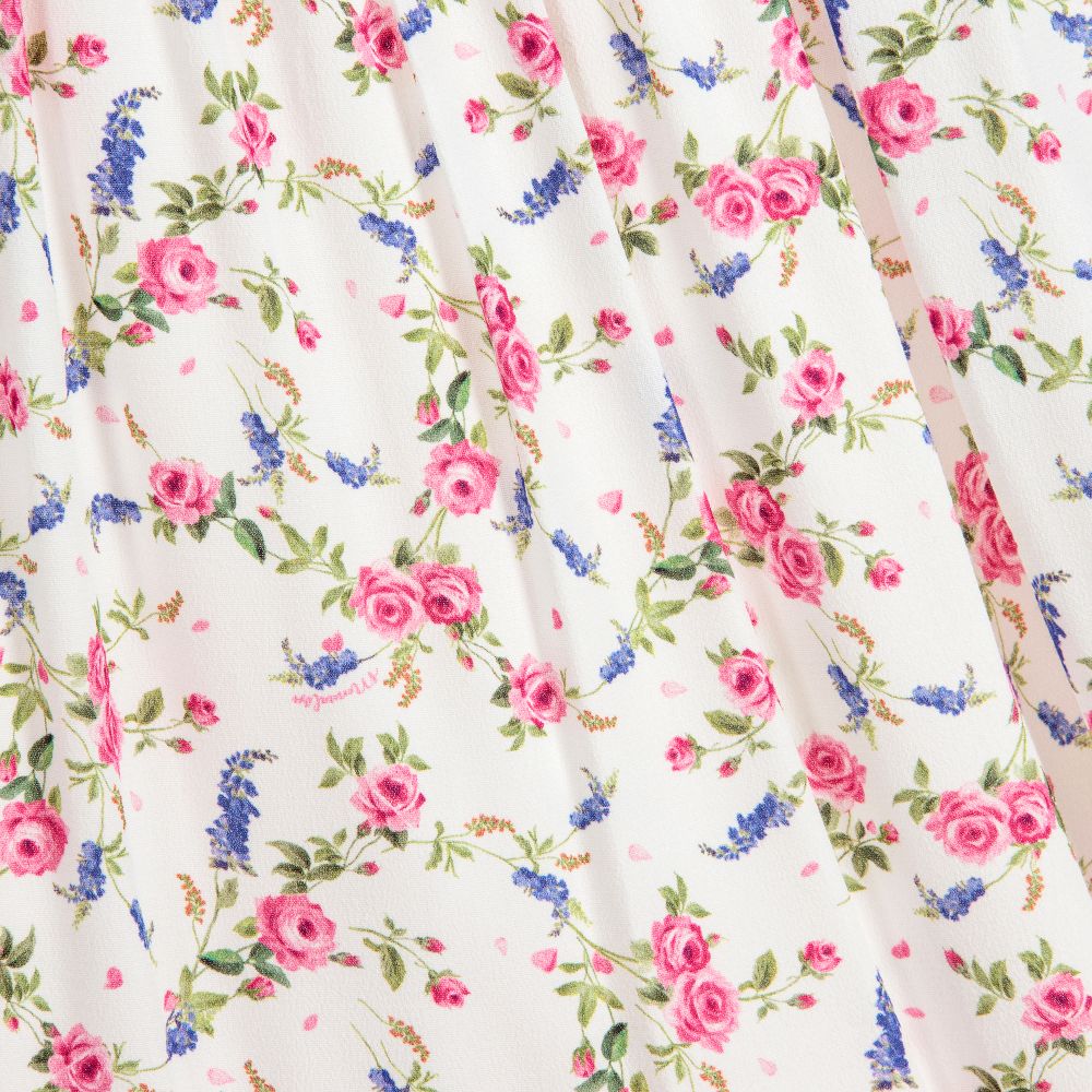 Monnalisa-فستان ماكسي فيسكوز لون أبيض بطبعة ورود | Childrensalon Outlet