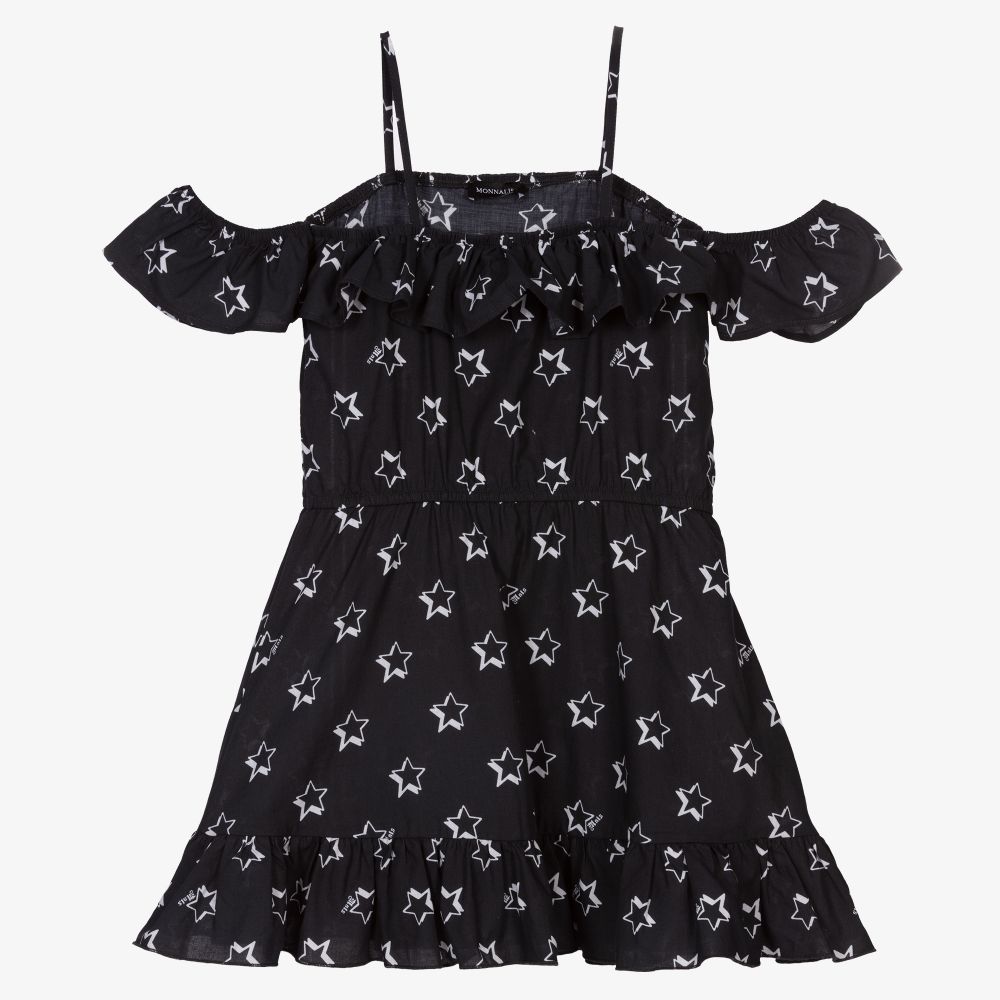Monnalisa - Schwarzes Baumwollkleid mit Waschung | Childrensalon