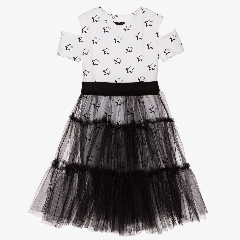 Monnalisa - 2-in-1-Kleid in Weiß und Schwarz | Childrensalon