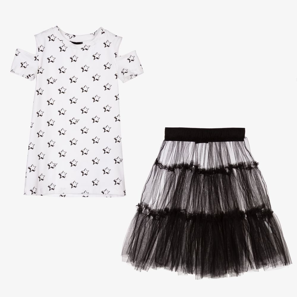 Monnalisa-Черно-белое платье 2-в-1 | Childrensalon Outlet