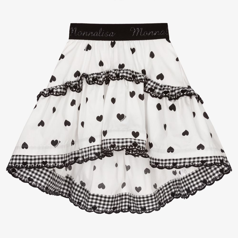 Monnalisa-White & Black Hearts Skirt | Childrensalon Outlet