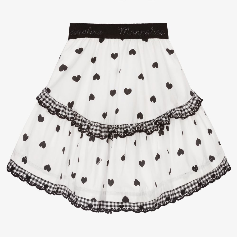 Monnalisa-Черно-белая юбка с сердечками | Childrensalon Outlet
