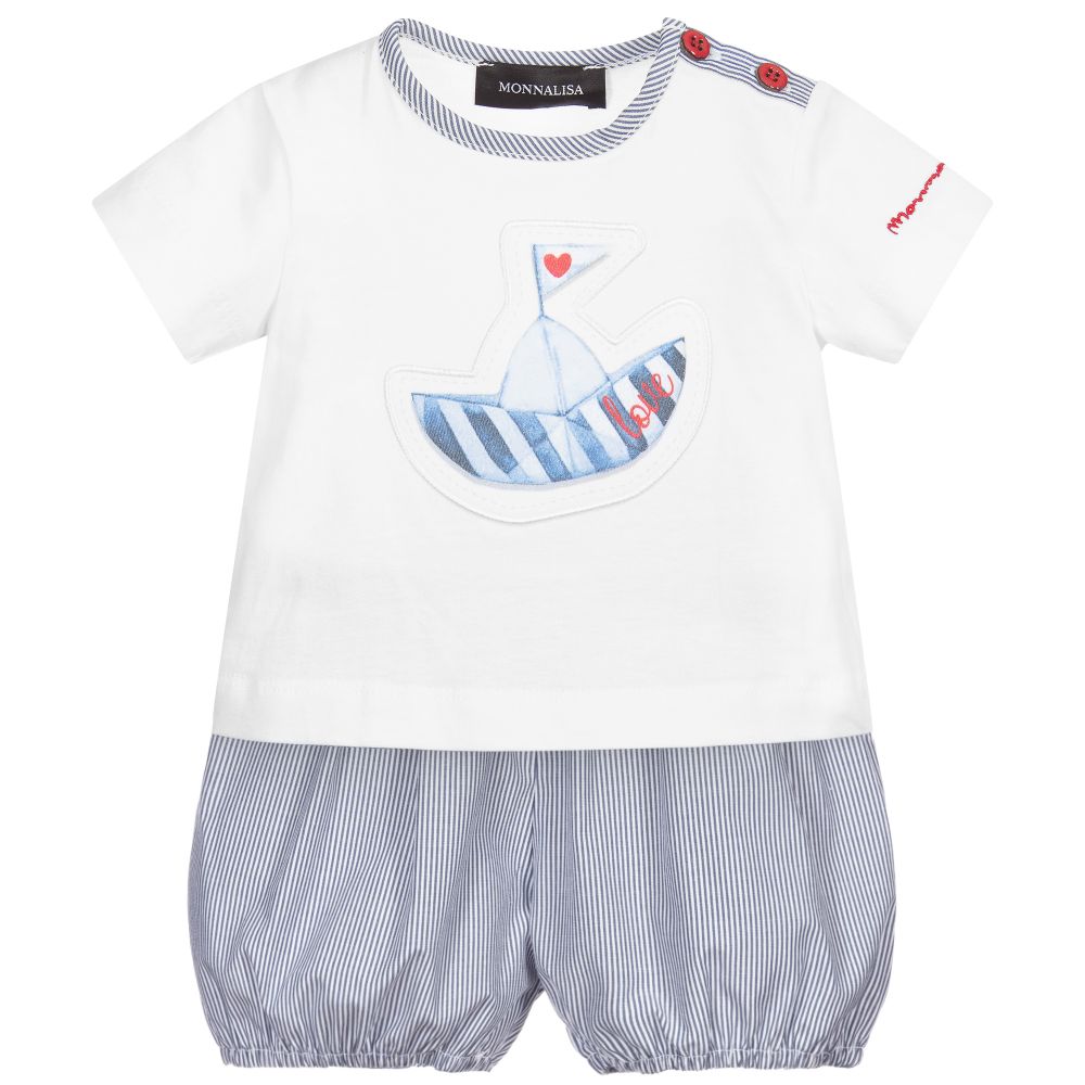 Monnalisa - White & Blue Baby Shorts Set | Childrensalon
