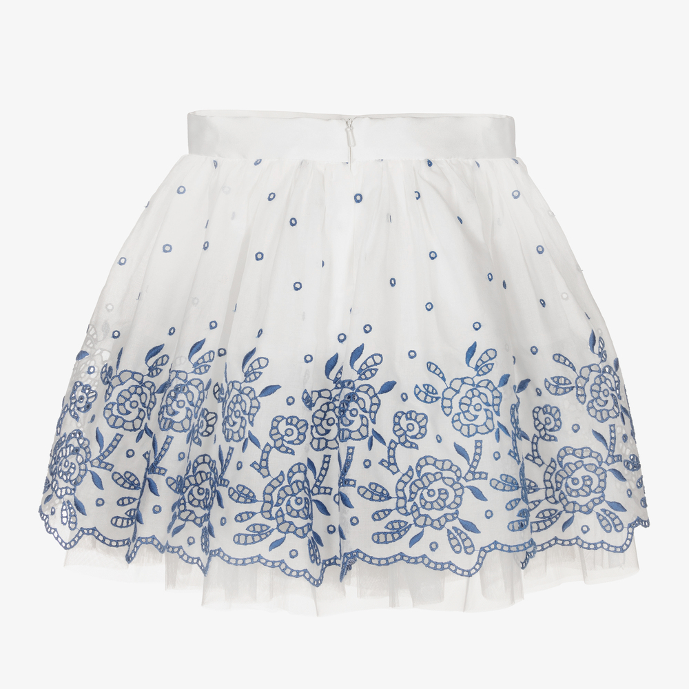 Monnalisa Chic-تنورة قطن فوال لون أبيض وأزرق | Childrensalon Outlet