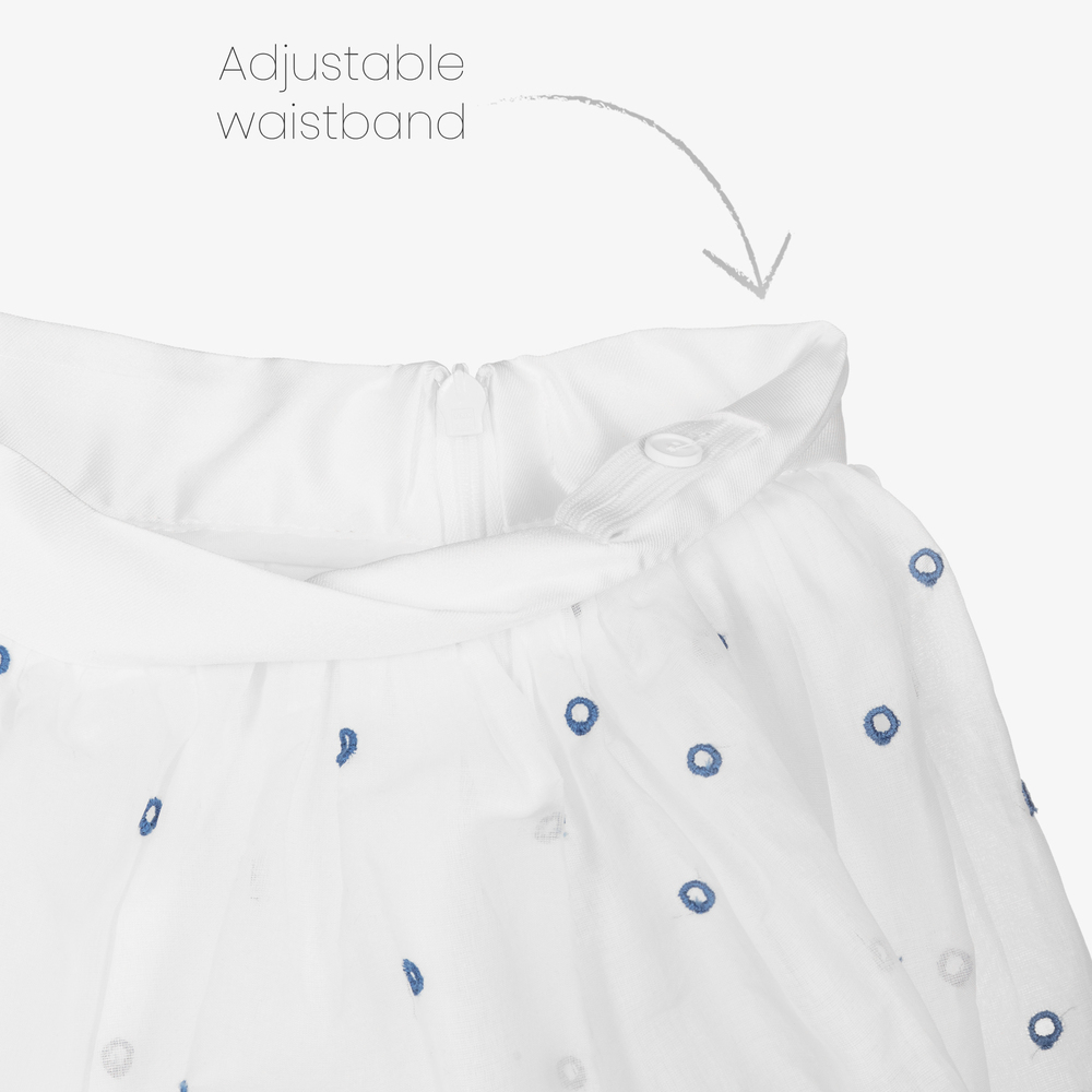 Monnalisa Chic-تنورة قطن فوال لون أبيض وأزرق | Childrensalon Outlet
