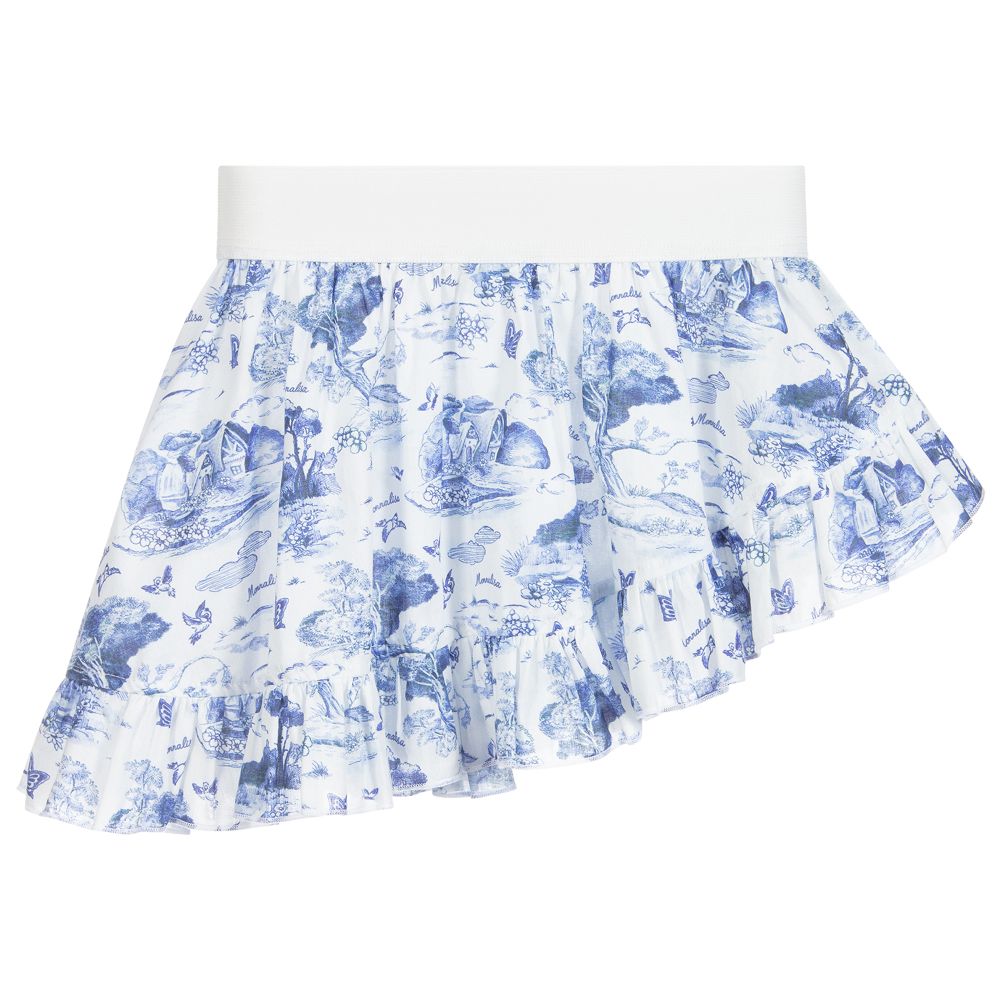 Monnalisa - Бело-голубая хлопковая юбка | Childrensalon