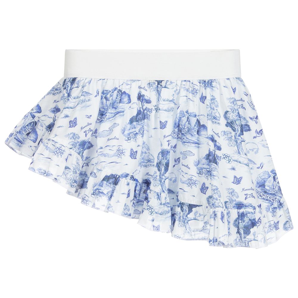 Monnalisa-Бело-голубая хлопковая юбка | Childrensalon Outlet