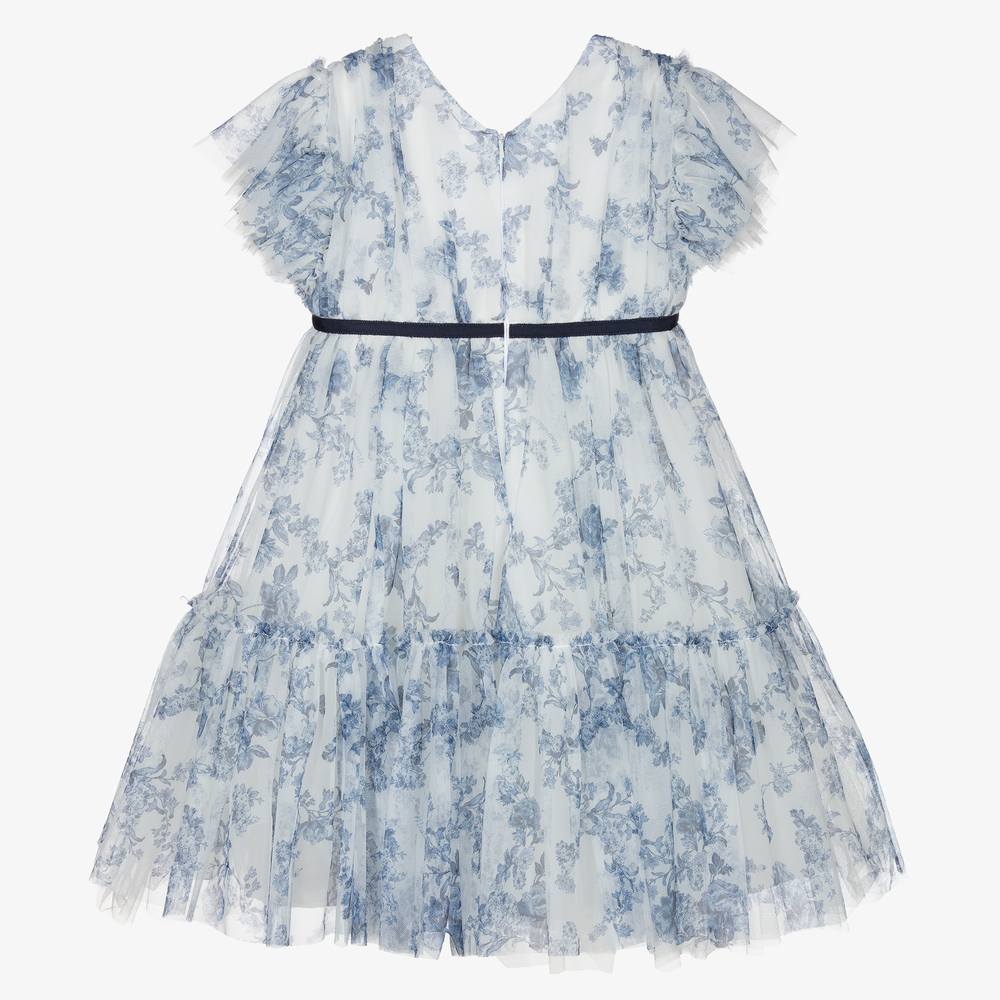 Monnalisa-White & Blue Floral Dress | Childrensalon Outlet
