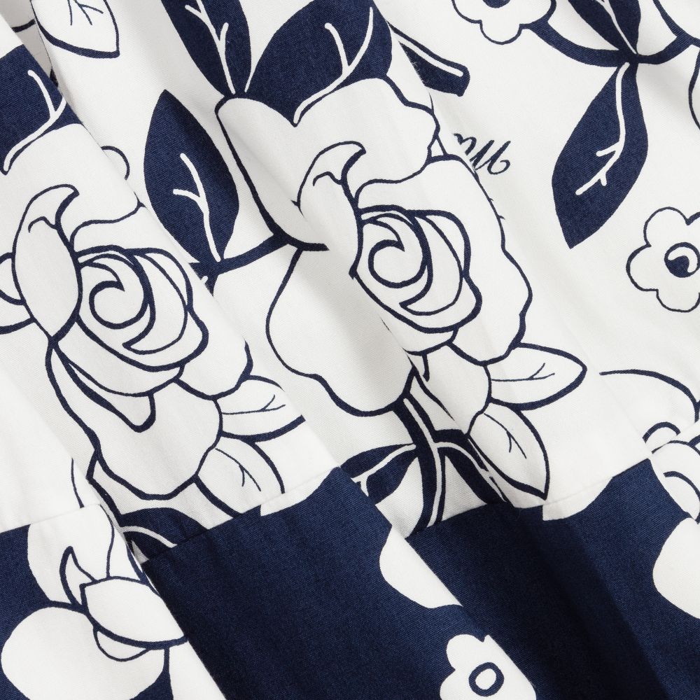 Monnalisa-تنورة قطن بوبلين لون أبيض وكحلي | Childrensalon Outlet