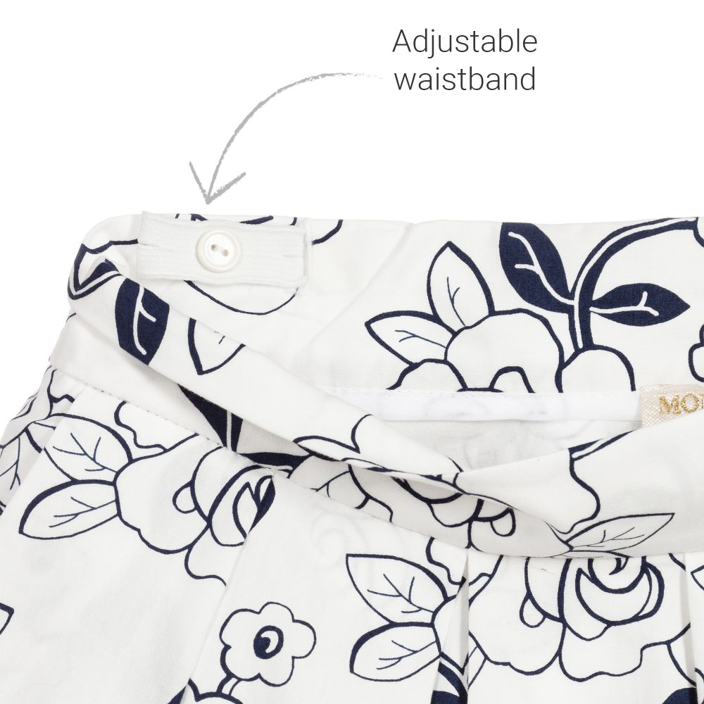 Monnalisa-تنورة قطن بوبلين لون أبيض وكحلي | Childrensalon Outlet