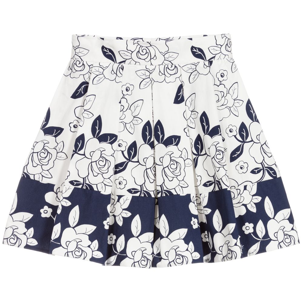 Monnalisa - White & Blue Floral Skirt | Childrensalon