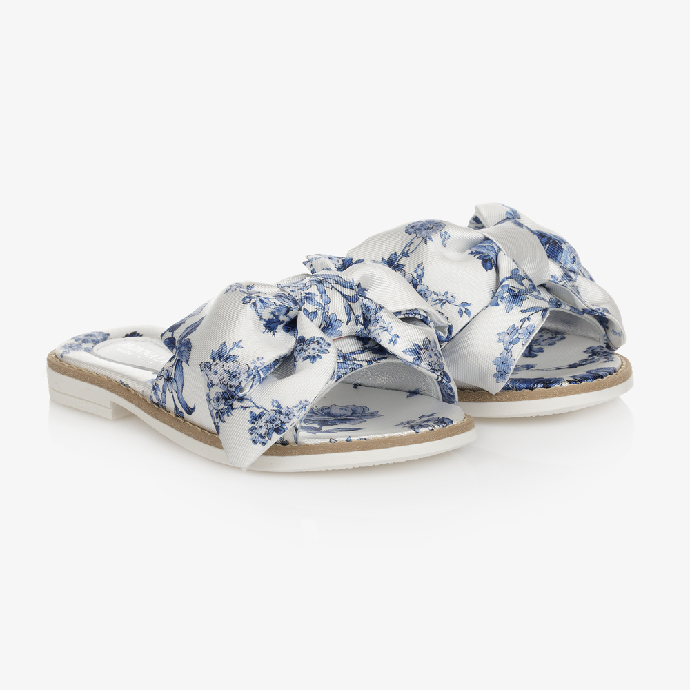 Monnalisa - White & Blue Floral Sliders | Childrensalon