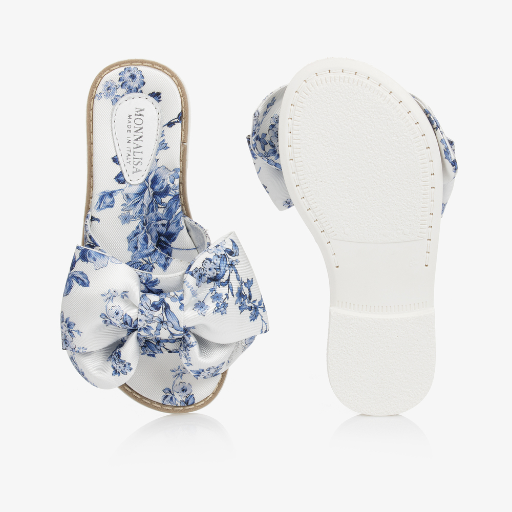 Monnalisa-White & Blue Floral Sliders | Childrensalon Outlet