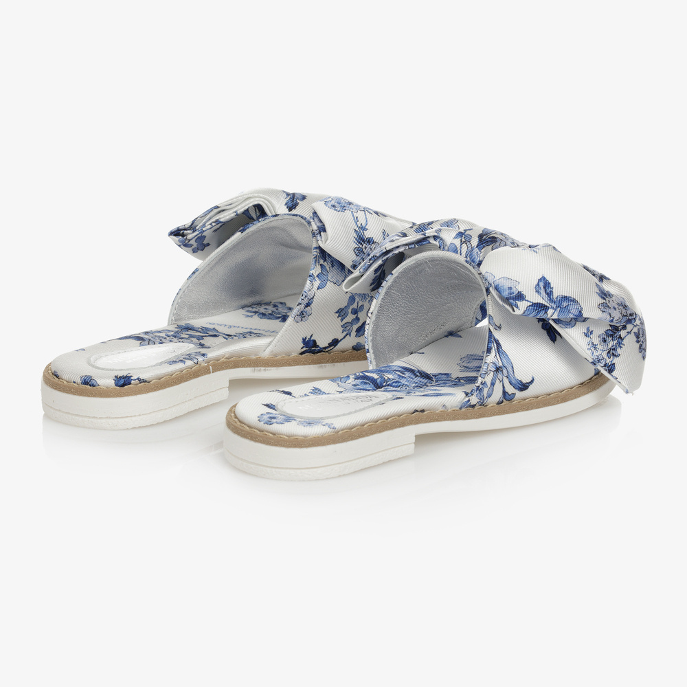 Monnalisa-White & Blue Floral Sliders | Childrensalon Outlet