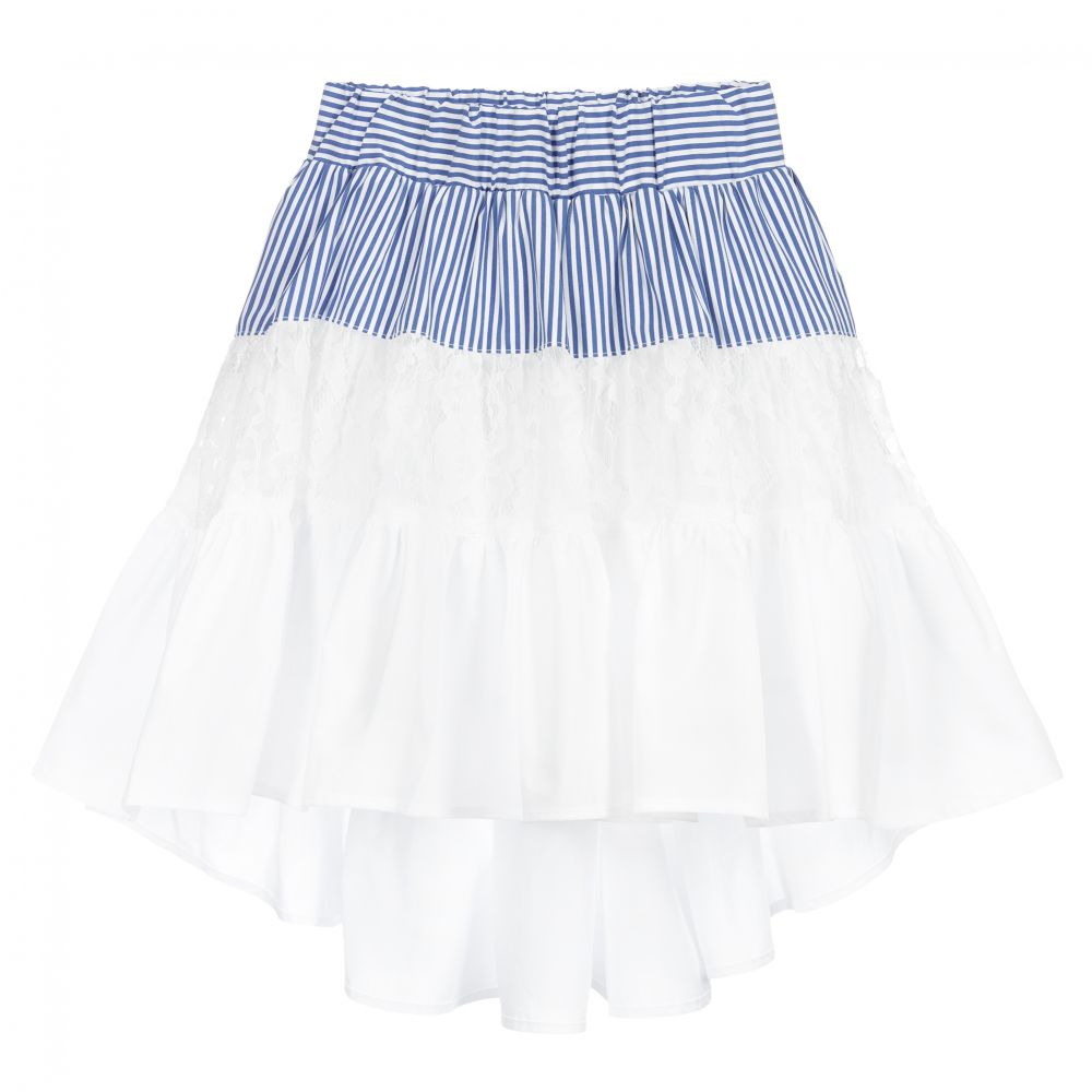 Monnalisa-White & Blue Lace Skirt | Childrensalon Outlet