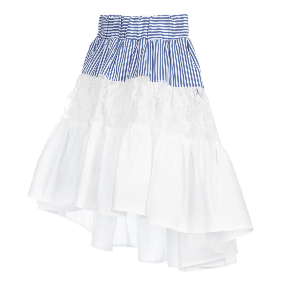 Monnalisa-White & Blue Lace Skirt | Childrensalon Outlet