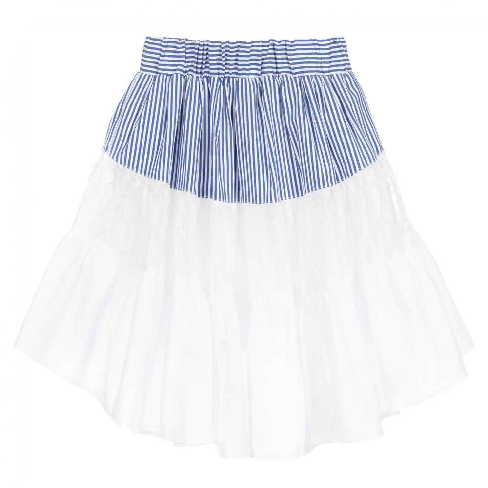 Monnalisa-White & Blue Lace Skirt | Childrensalon Outlet