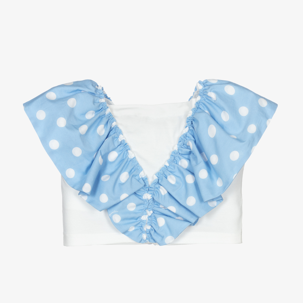 Monnalisa-White & Blue Polka Dot Top | Childrensalon Outlet
