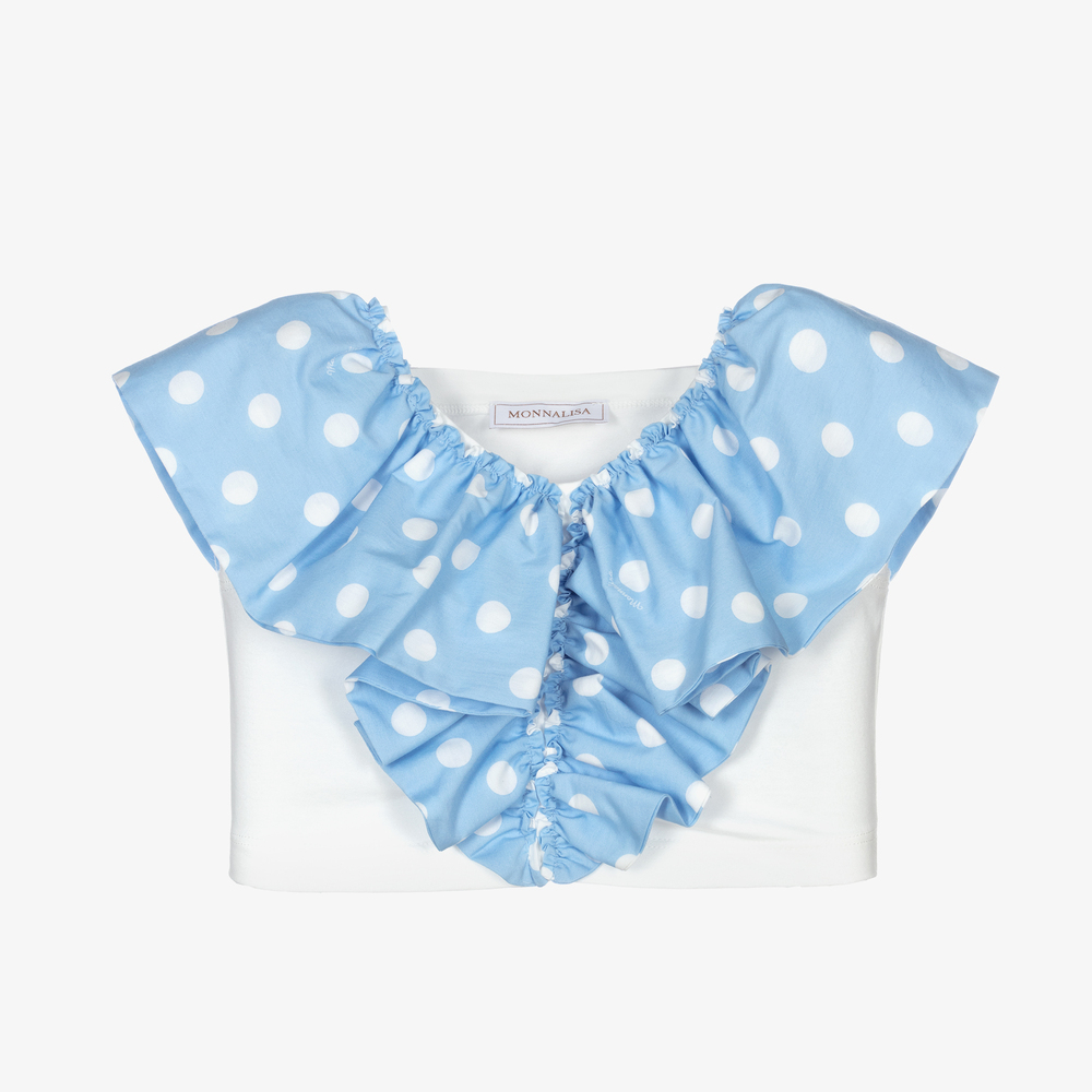 Monnalisa - White & Blue Polka Dot Top | Childrensalon