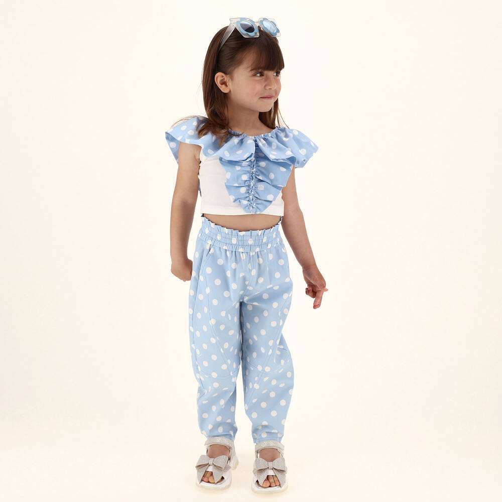 Monnalisa-White & Blue Polka Dot Top | Childrensalon Outlet