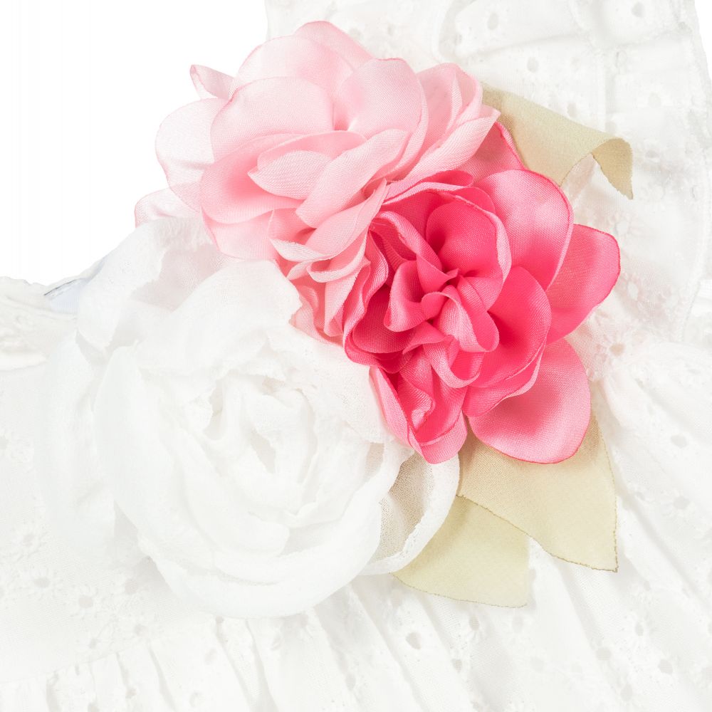 موناليزا-فستان أطفال بناتي قطن برودروي لون أبيض | Childrensalon Outlet