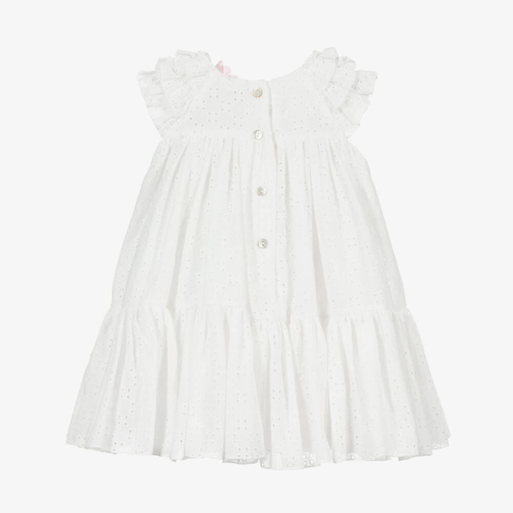 Monnalisa-White Broderie Anglaise Dress | Childrensalon Outlet
