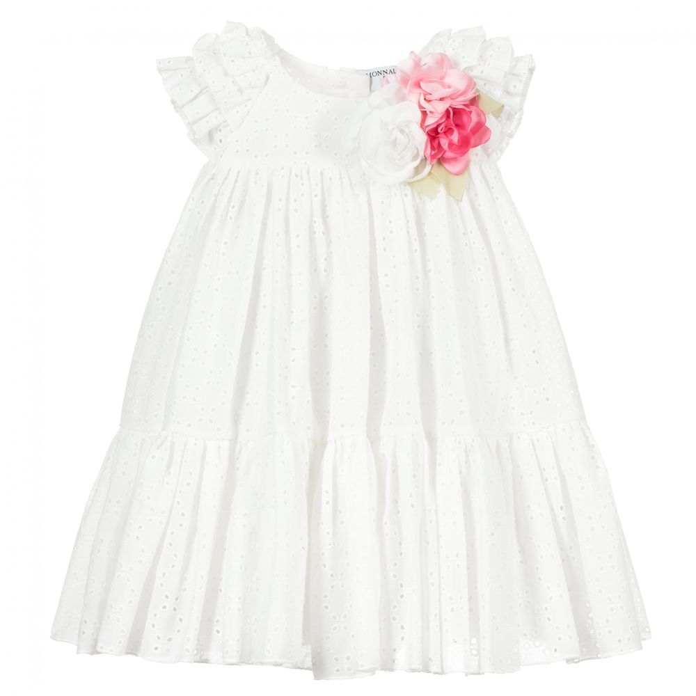 Monnalisa-Белое платье с вышивкой ришелье | Childrensalon Outlet