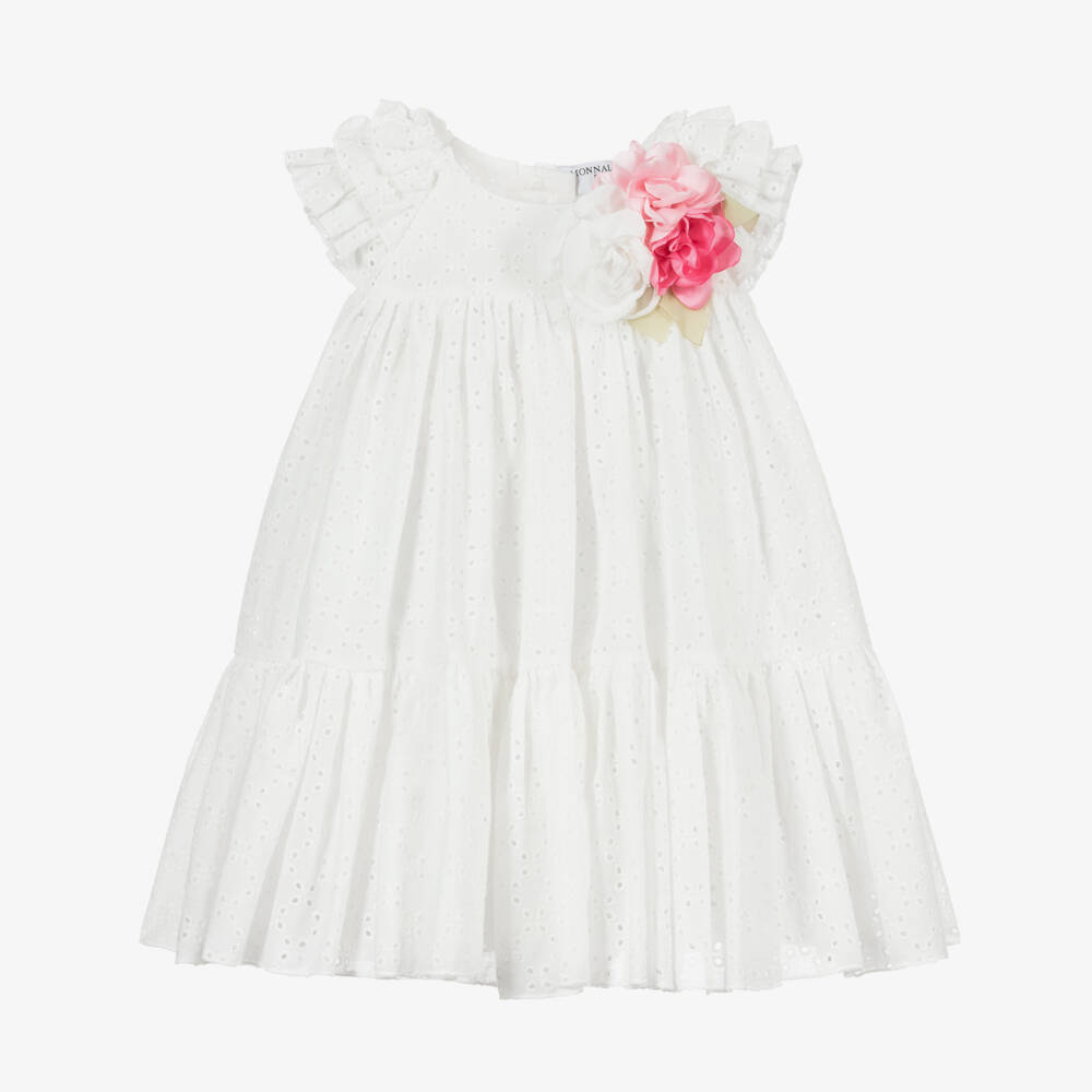 Monnalisa-White Broderie Anglaise Dress | Childrensalon Outlet