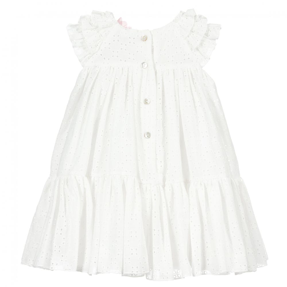 موناليزا-فستان أطفال بناتي قطن برودروي لون أبيض | Childrensalon Outlet