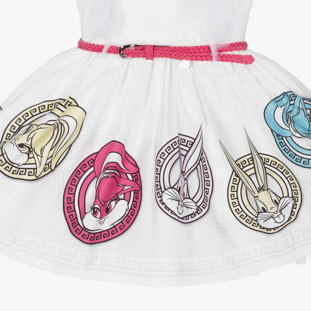 Monnalisa-Белое платье с Багзом Банни и Лолой | Childrensalon Outlet