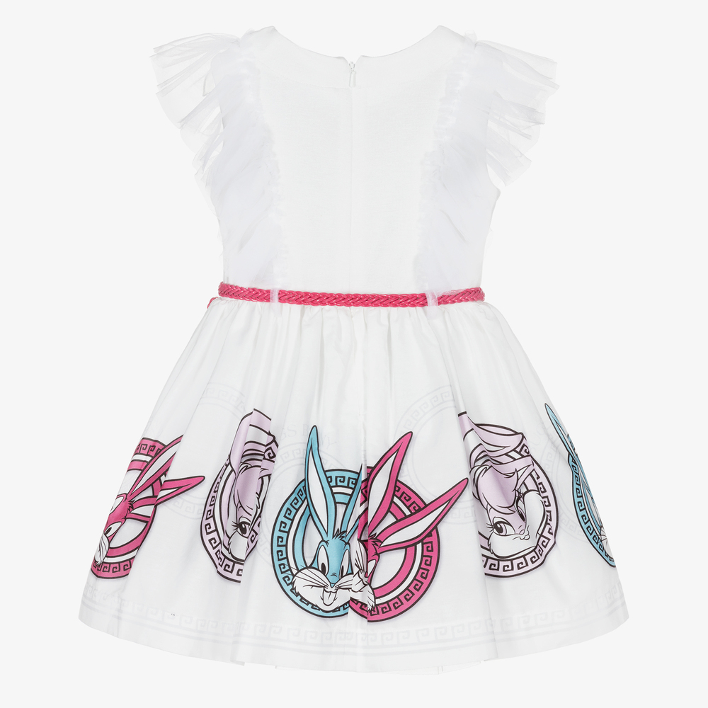 Monnalisa-Белое платье с Багзом Банни и Лолой | Childrensalon Outlet