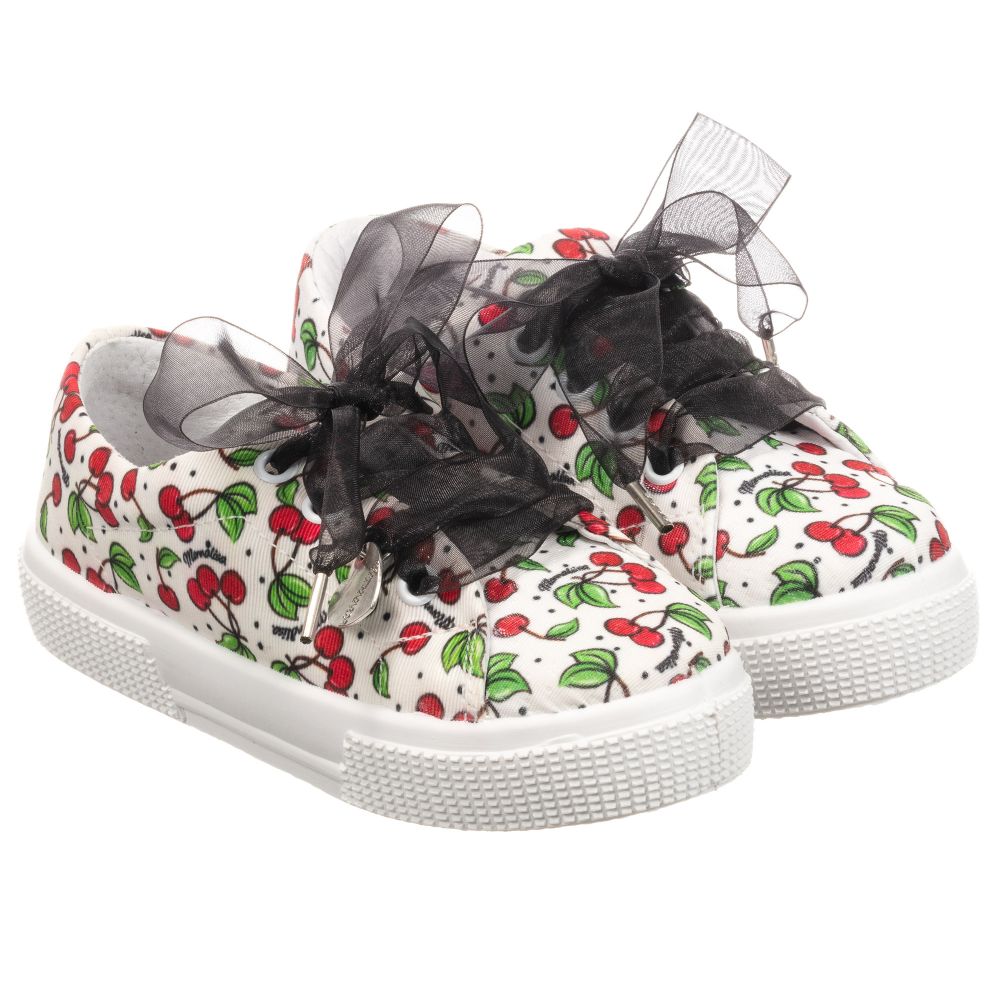 Monnalisa - White Cherry Canvas Shoes | Childrensalon