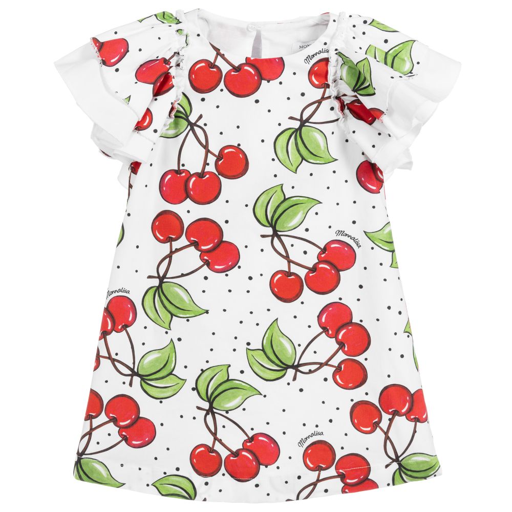 Monnalisa-White Cherry Print Dress | Childrensalon Outlet