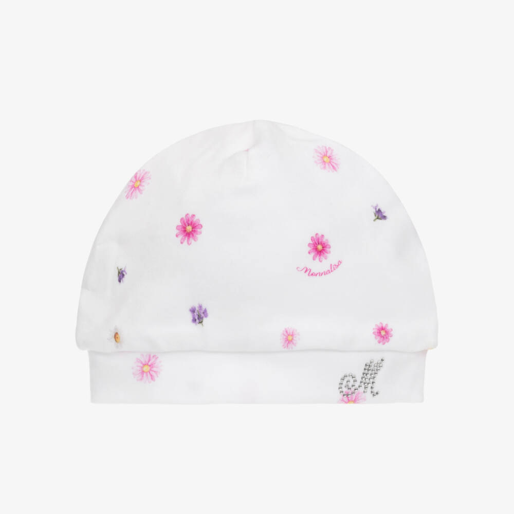 Monnalisa-White Cotton Baby Hat | Childrensalon Outlet
