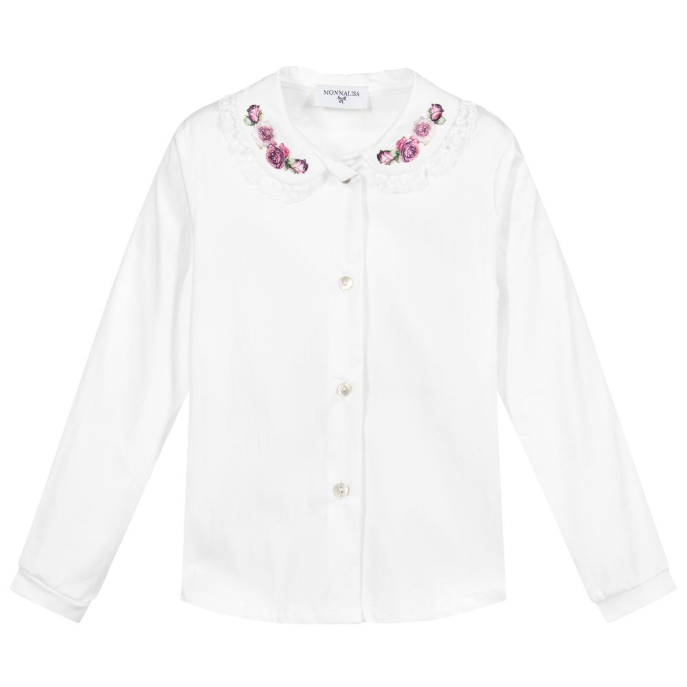 Monnalisa-White Cotton Blouse | Childrensalon Outlet