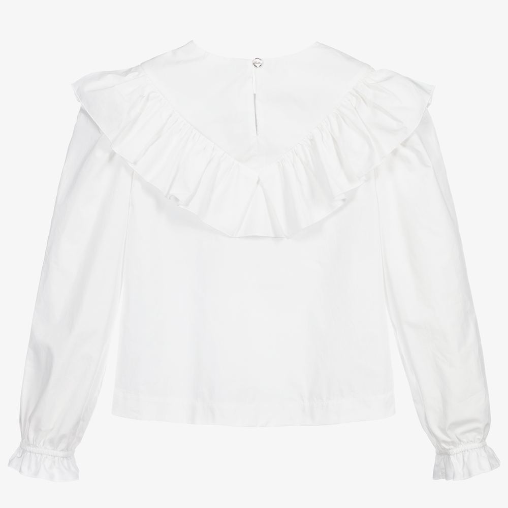 Monnalisa-بلوز قطن بوبلين لون أبيض للبنات | Childrensalon Outlet