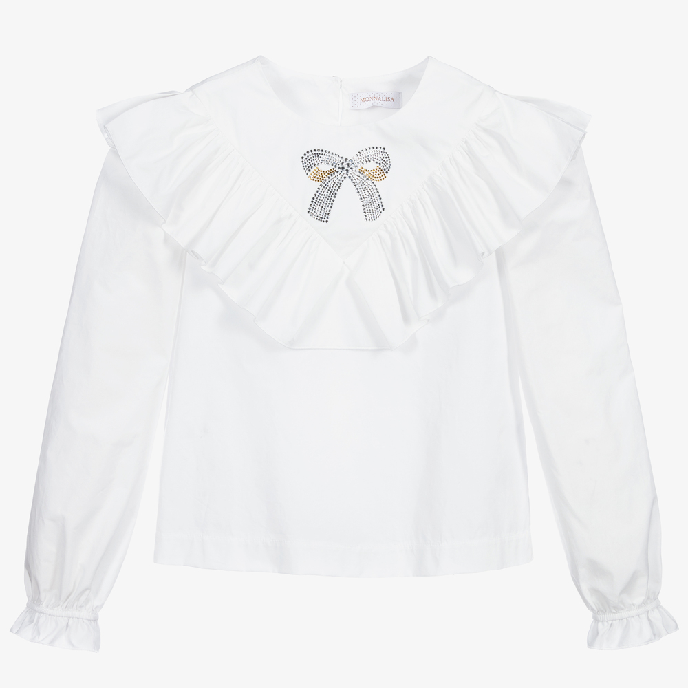Monnalisa - Белая хлопковая блузка с бантом | Childrensalon