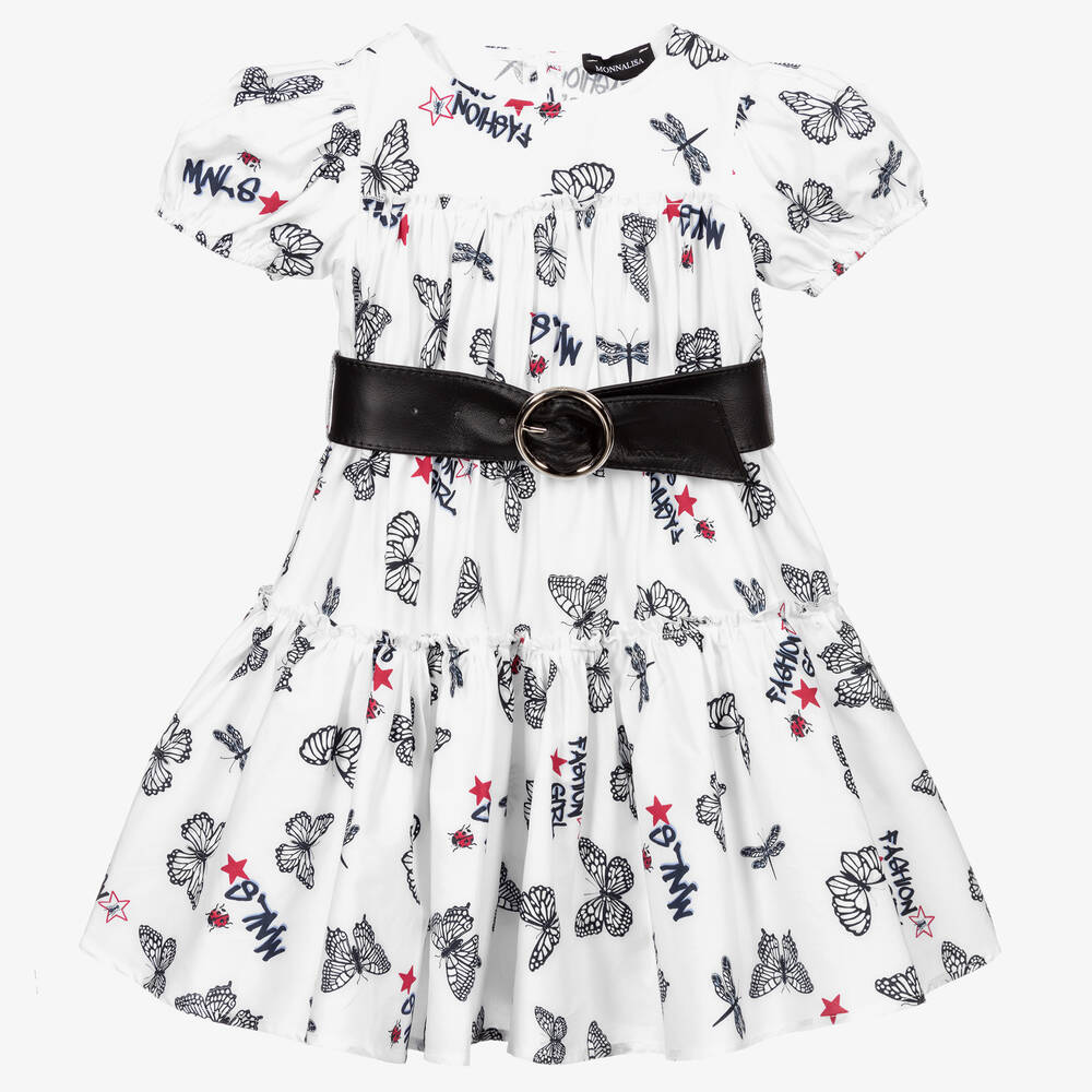 Monnalisa-White Cotton Butterfly Dress | Childrensalon Outlet