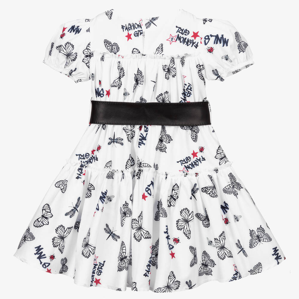 Monnalisa-Белое хлопковое платье с бабочками | Childrensalon Outlet